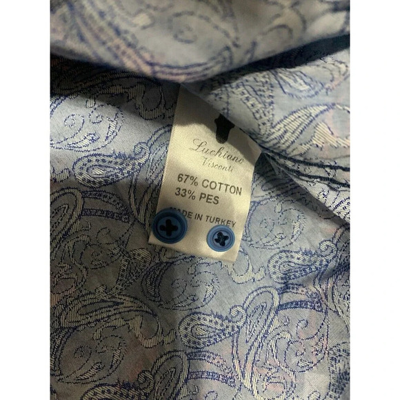 Visconti Black Shirt Mens Medium Flip Cuff Paisley Watercolor Art Collared (J24) - Picture 8 of 9